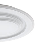 Close-up of the Palagiano 1 LED flush ceiling light, 48cm, showing its white plastic disc with off-centre stepped rings for a layered effect, on a plain background.