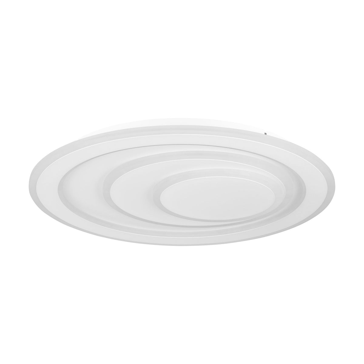 Palagiano 1 LED flush ceiling light, 48cm round white disc with off-centre stepped rings for layered depth, shown against a plain white background.
