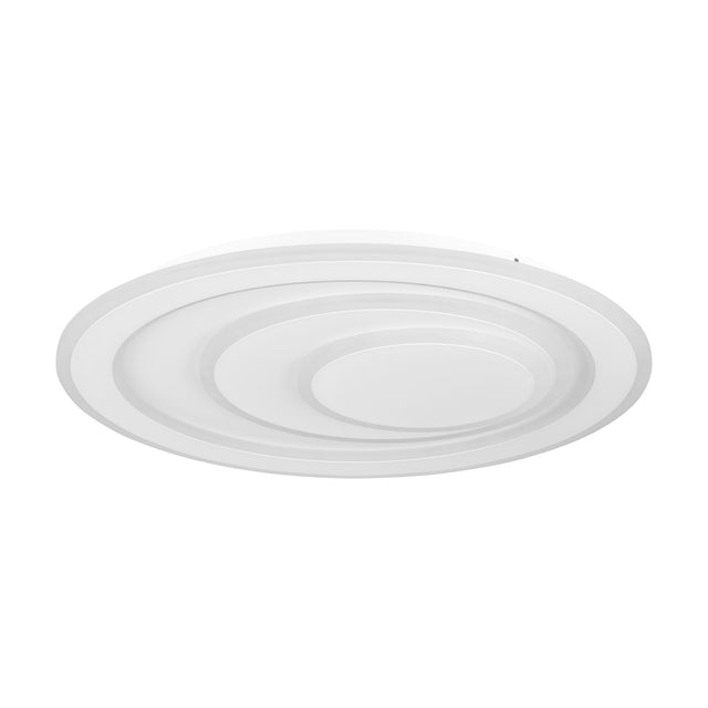 Palagiano 1 LED flush ceiling light, 48cm round white disc with off-centre stepped rings for layered depth, shown against a plain white background.