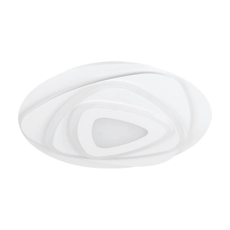 Palagiano LED flush ceiling light, 38cm round white fixture with layered rounded triangular rings and a central triangular diffuser, shown at an angle on a plain white background.