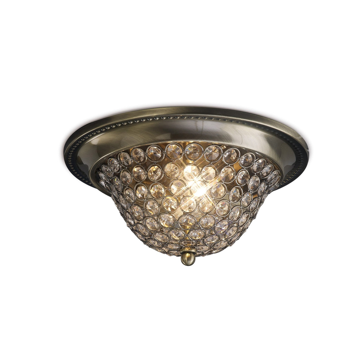 Paloma 2 Light Small Crystal Flush Ceiling Light - Antique Brass