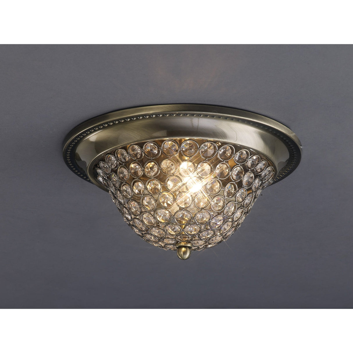 Paloma 2 Light Small Crystal Flush Ceiling Light - Antique Brass