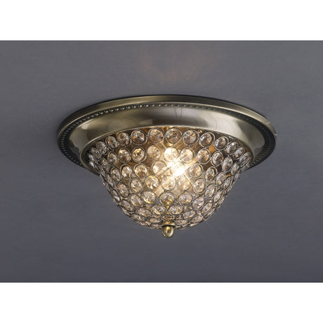 Paloma 2 Light Small Crystal Flush Ceiling Light - Antique Brass