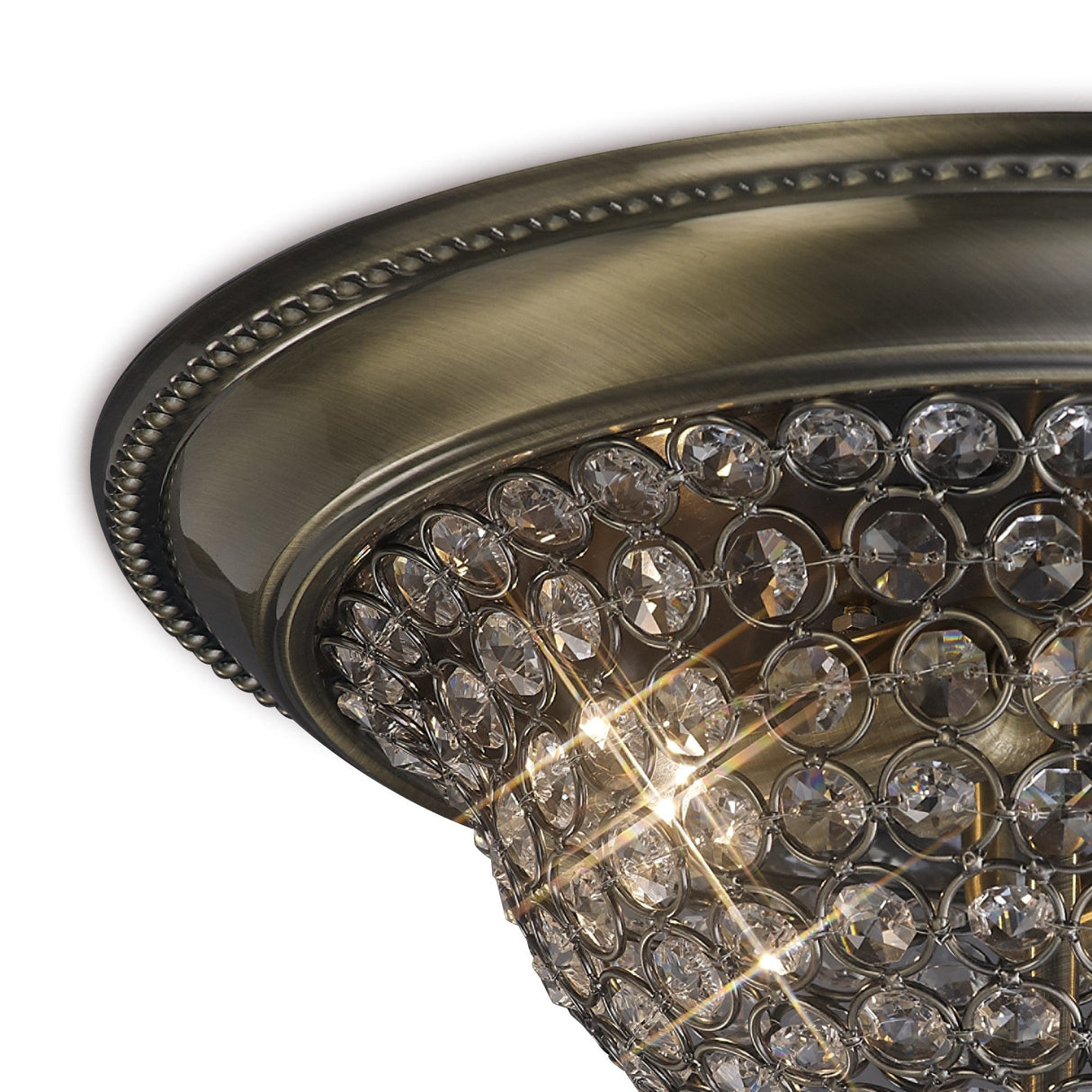 Paloma 2 Light Medium Crystal Flush Ceiling Light - Antique Brass