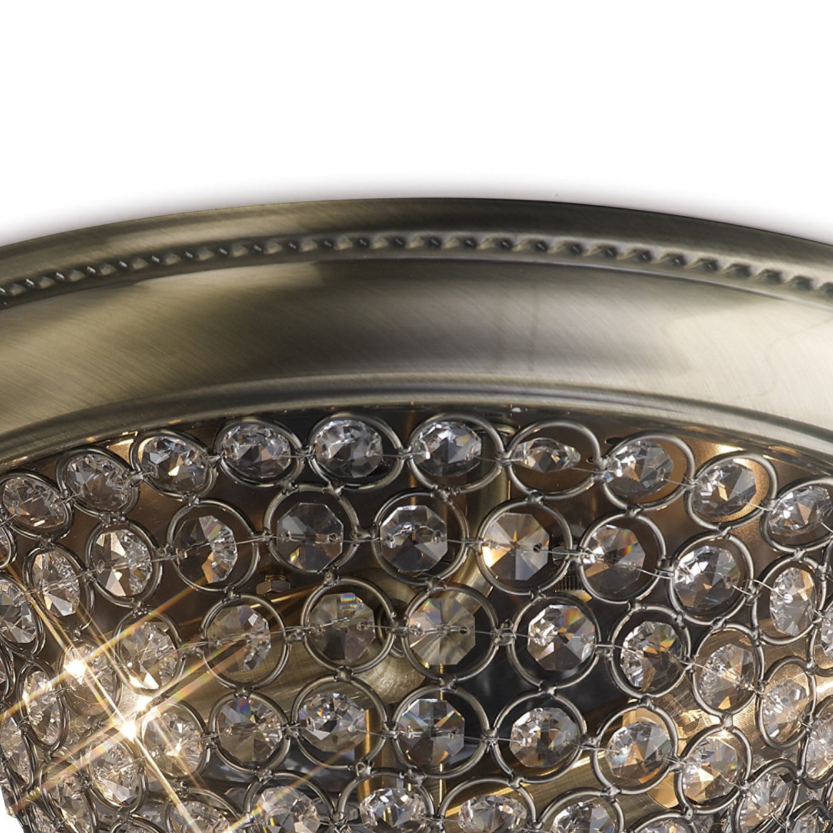 Paloma 2 Light Medium Crystal Flush Ceiling Light - Antique Brass