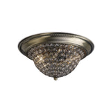 Paloma 2 Light Medium Crystal Flush Ceiling Light - Antique Brass