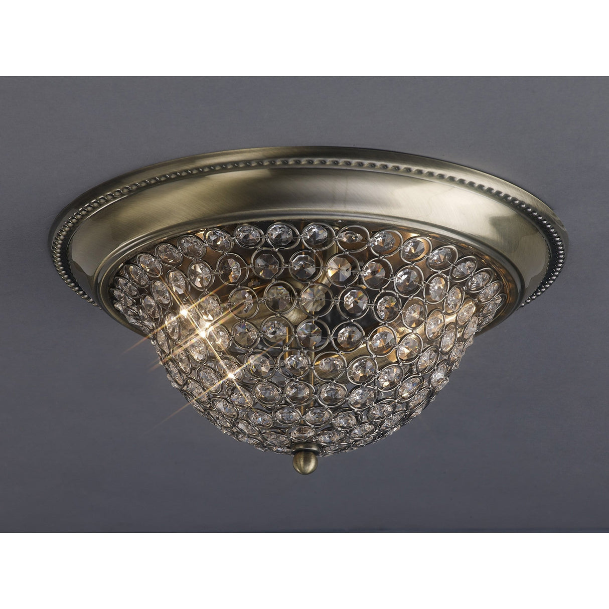 Paloma 2 Light Medium Crystal Flush Ceiling Light - Antique Brass
