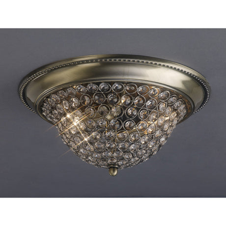 Paloma 2 Light Medium Crystal Flush Ceiling Light - Antique Brass