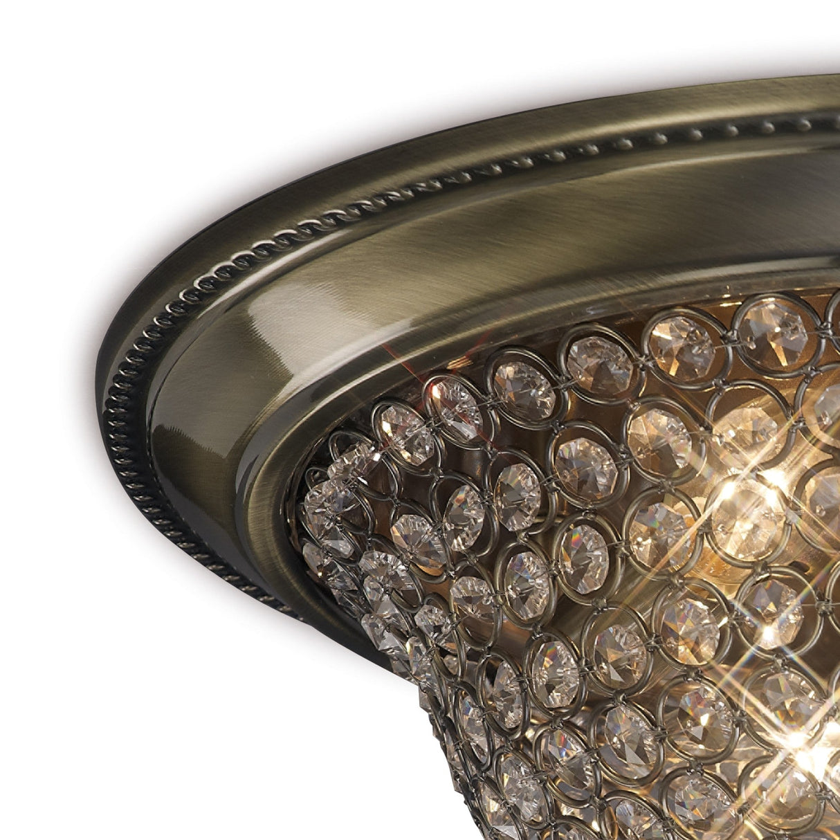 Paloma 3 Light Large Crystal Flush Ceiling Light - Antique Brass