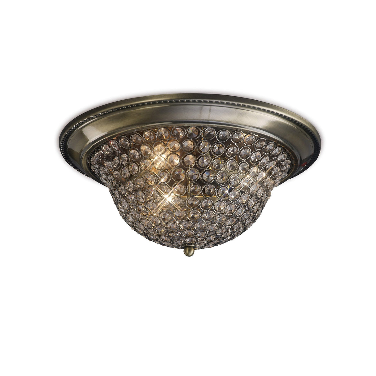 Paloma 3 Light Large Crystal Flush Ceiling Light - Antique Brass