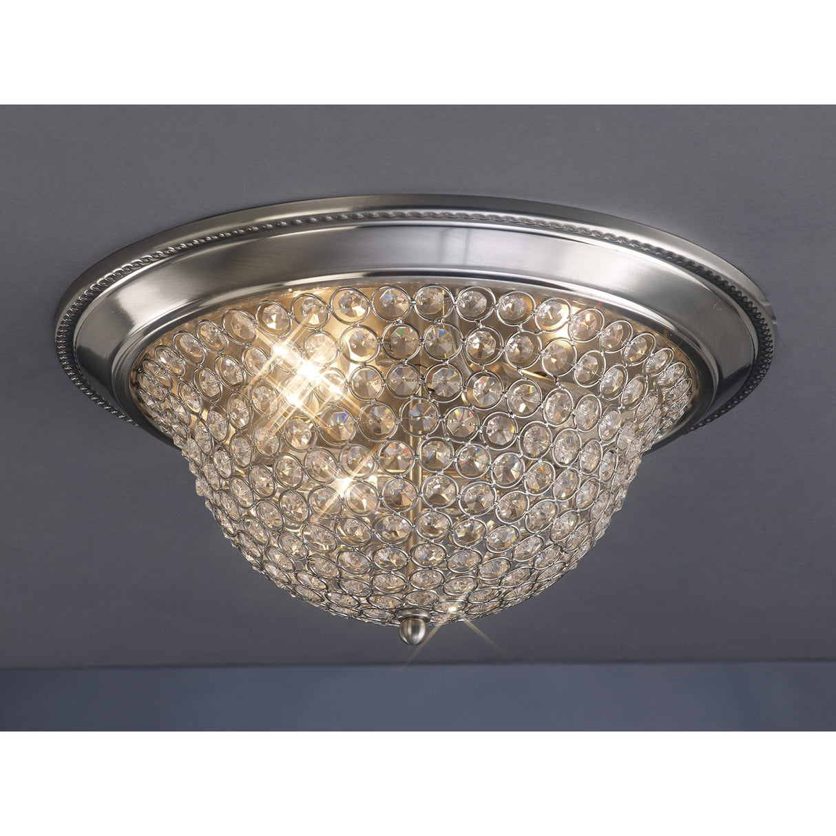 Paloma 3 Light Large Crystal Flush Ceiling Light - Satin Nickel
