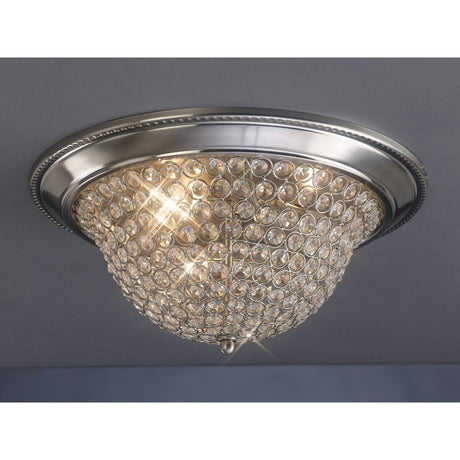 Paloma 3 Light Large Crystal Flush Ceiling Light - Satin Nickel