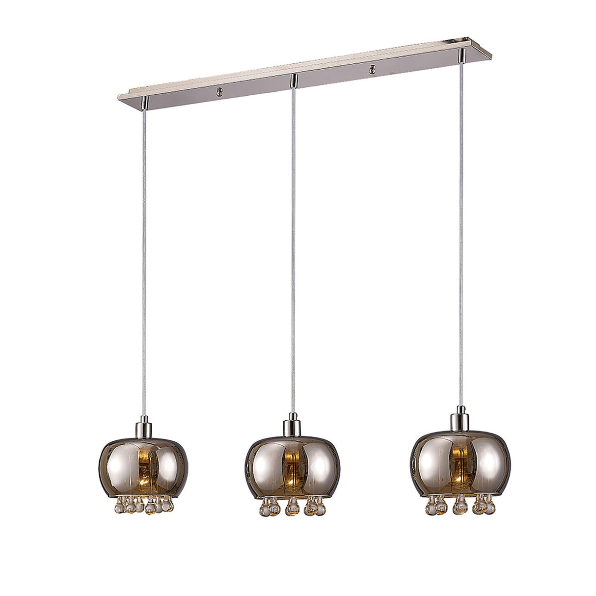 Pandora 3 Light Glass Bar Pendant Light - Polished Chrome