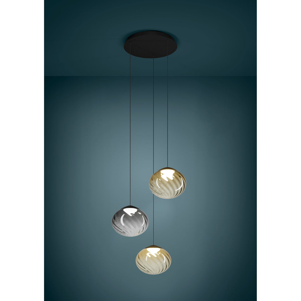 Pantoja Amber Glass 3 Light Pendant - Black