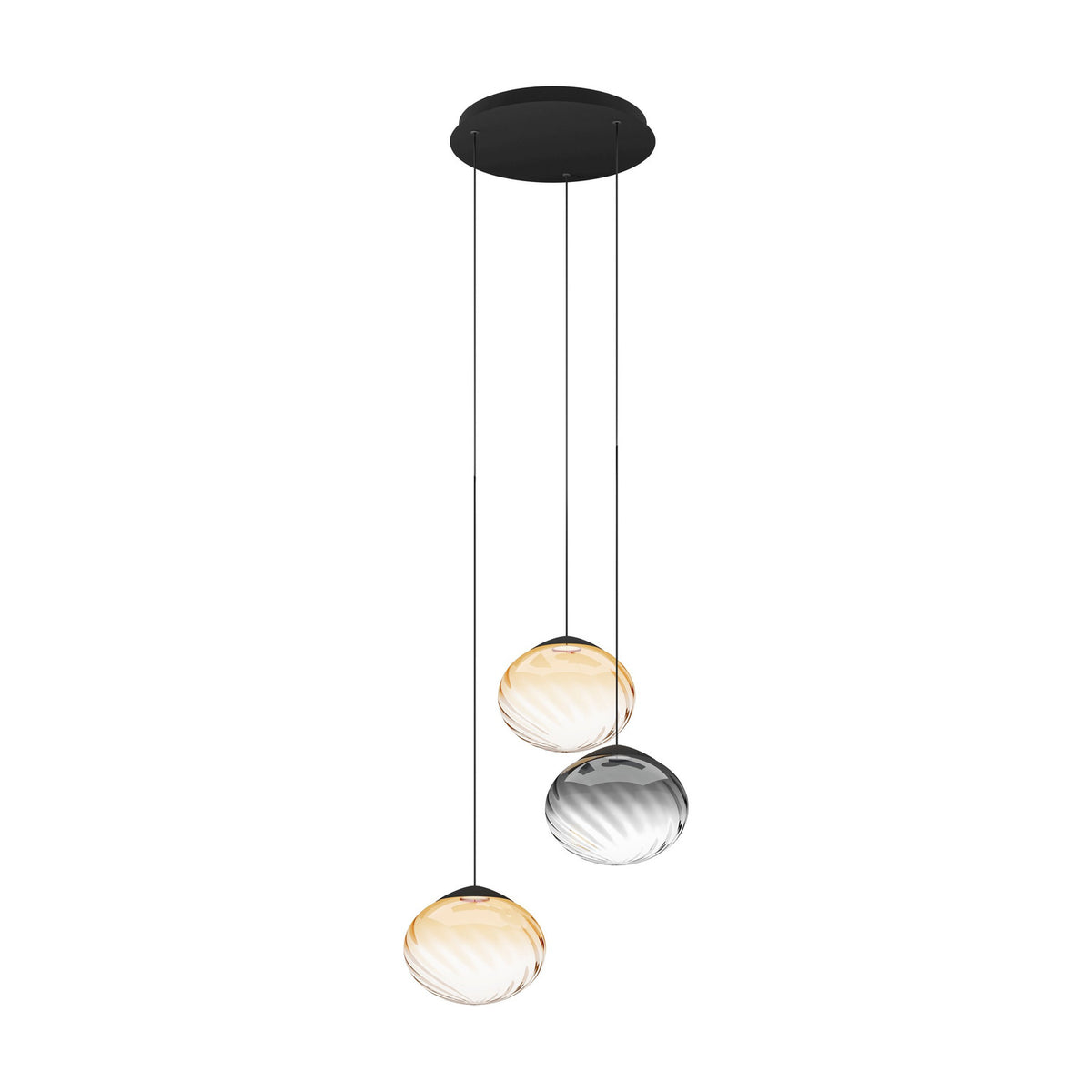 Pantoja Amber Glass 3 Light Pendant - Black