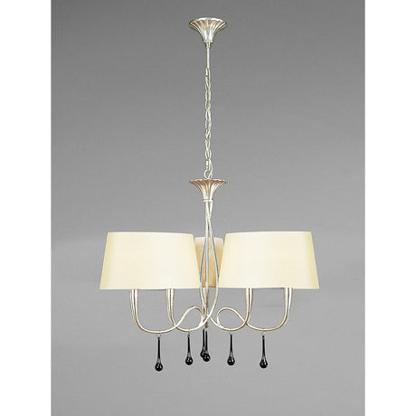Paola 64cm 3 Arm 6 Light Chandelier - Silver With Cream Shades