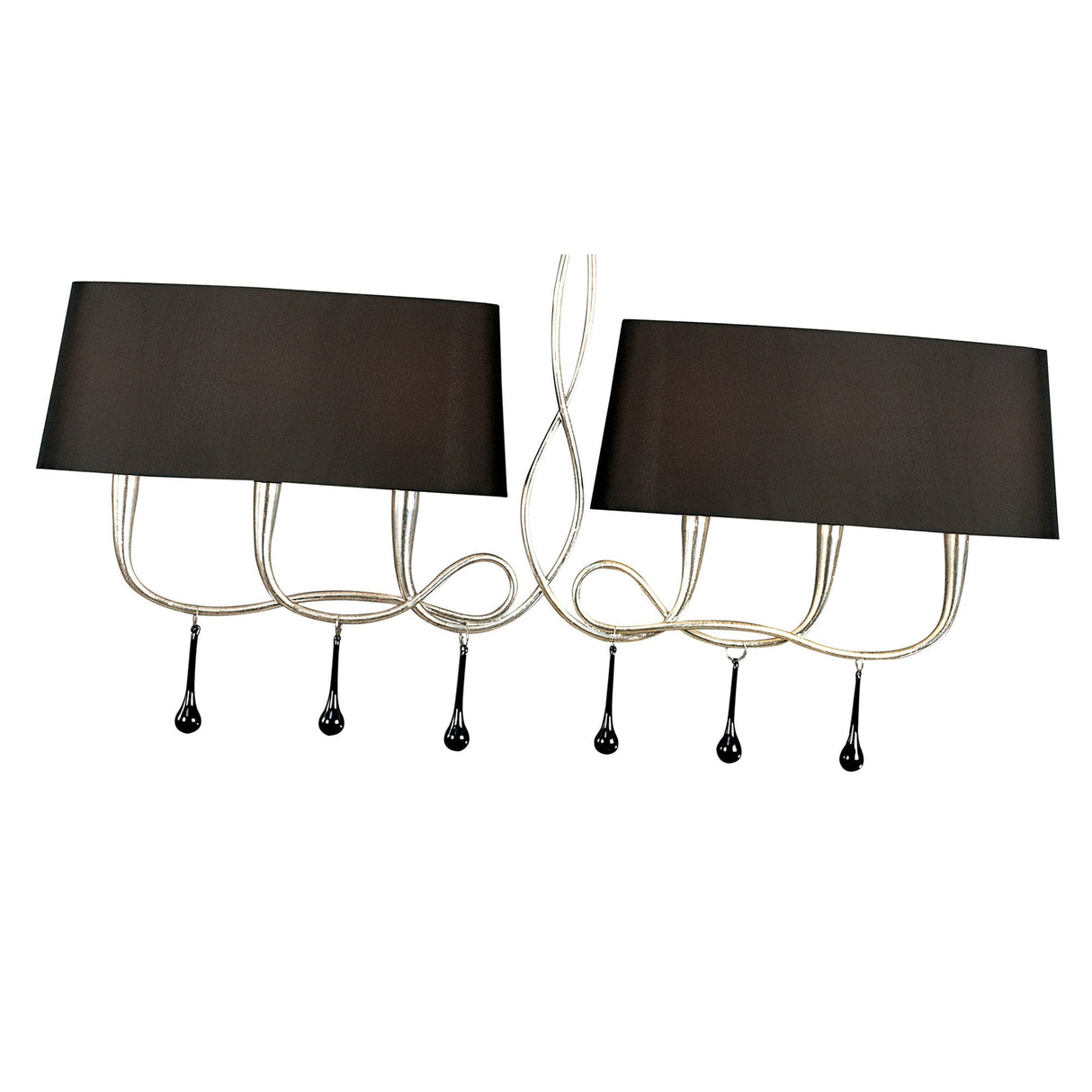 Paola Linear 2 Arm 6 Light Chandelier - Silver With Black Shades