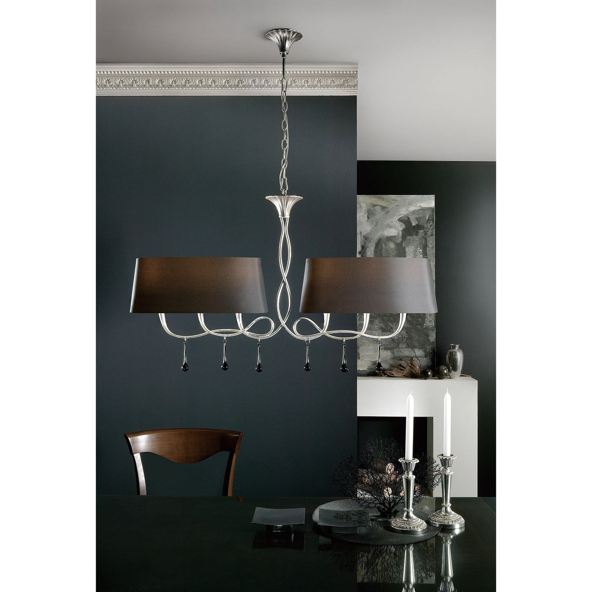 Paola Linear 2 Arm 6 Light Chandelier - Silver With Black Shades