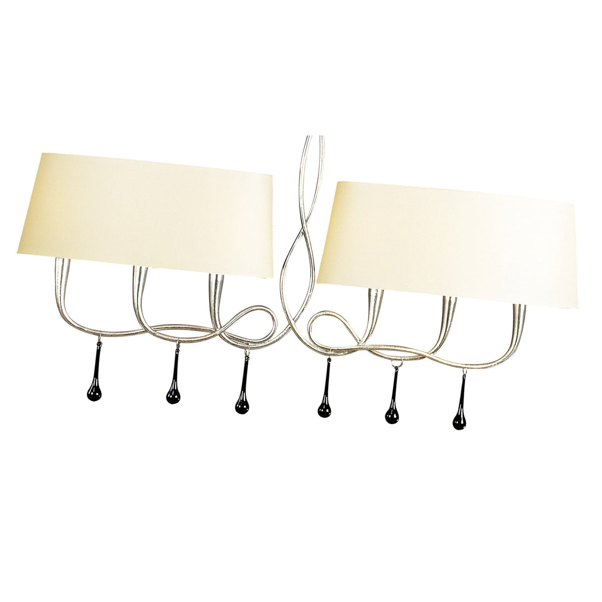 Paola Linear 2 Arm 6 Light Chandelier - Silver With Cream Shades