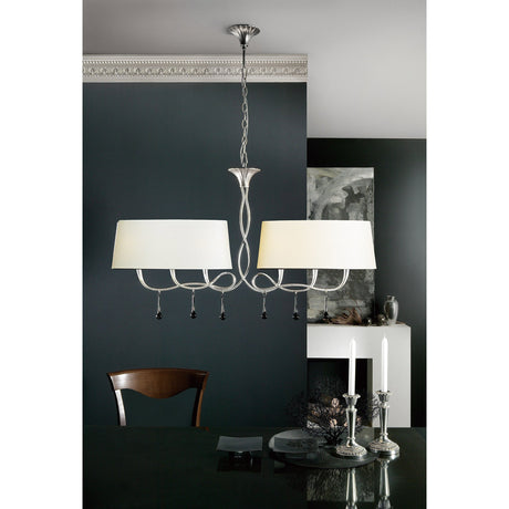 Paola Linear 2 Arm 6 Light Chandelier - Silver With Cream Shades