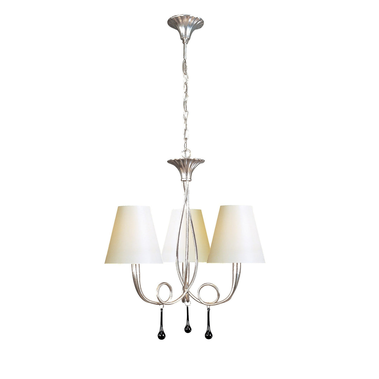 Paola 55cm 3 Light Chandelier - Silver With Cream Shades
