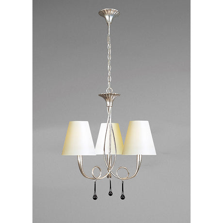 Paola 55cm 3 Light Chandelier - Silver With Cream Shades