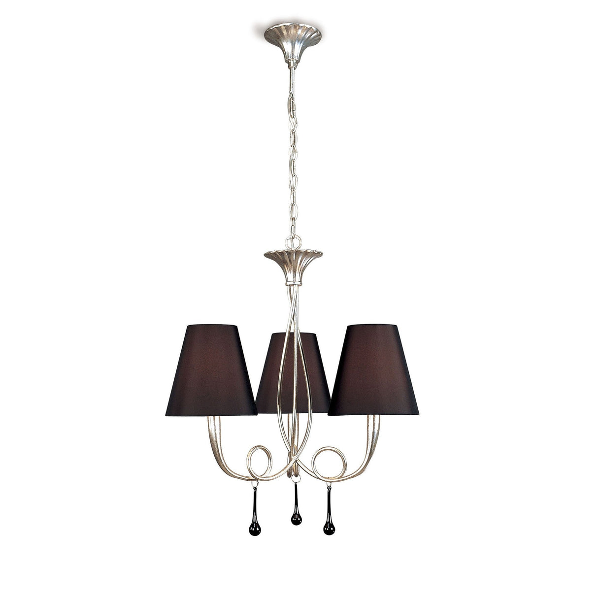 Paola 55cm 3 Light Chandelier - Silver With Black Shades