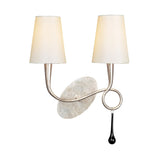 Paola 2 Light Wall Light With Switch - Silver With Cream Shades