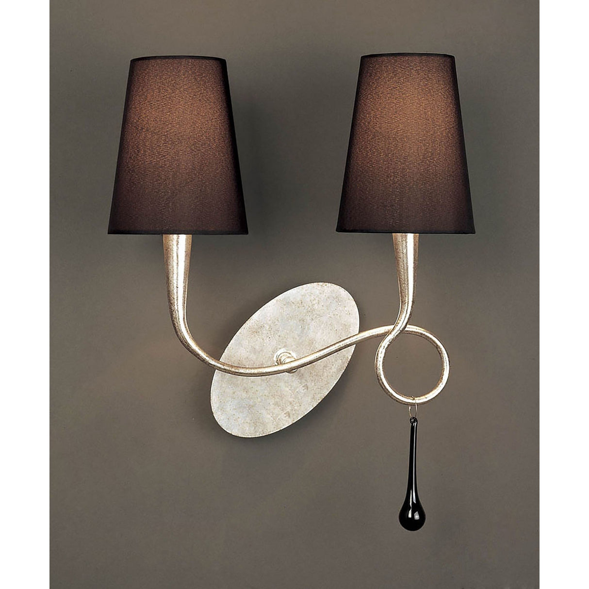 Paola 2 Light Wall Light With Switch - Silver With Black Shades