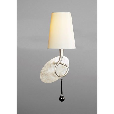 Paola 1 Light Wall Light With Switch - Silver With Cream Shade