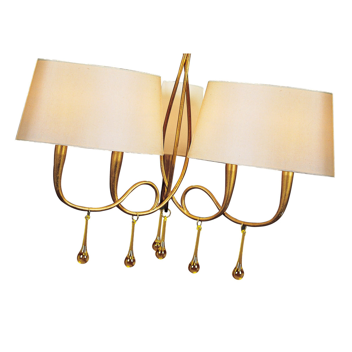 Paola 64cm 3 Arm 6 Light Chandelier - Gold With Cream Shades