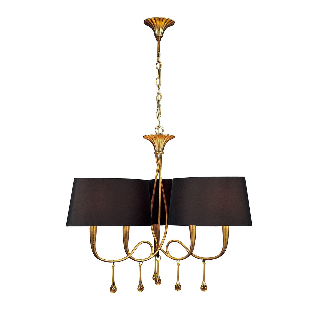 Paola 64cm 3 Arm 6 Light Chandelier - Gold With Black Shades