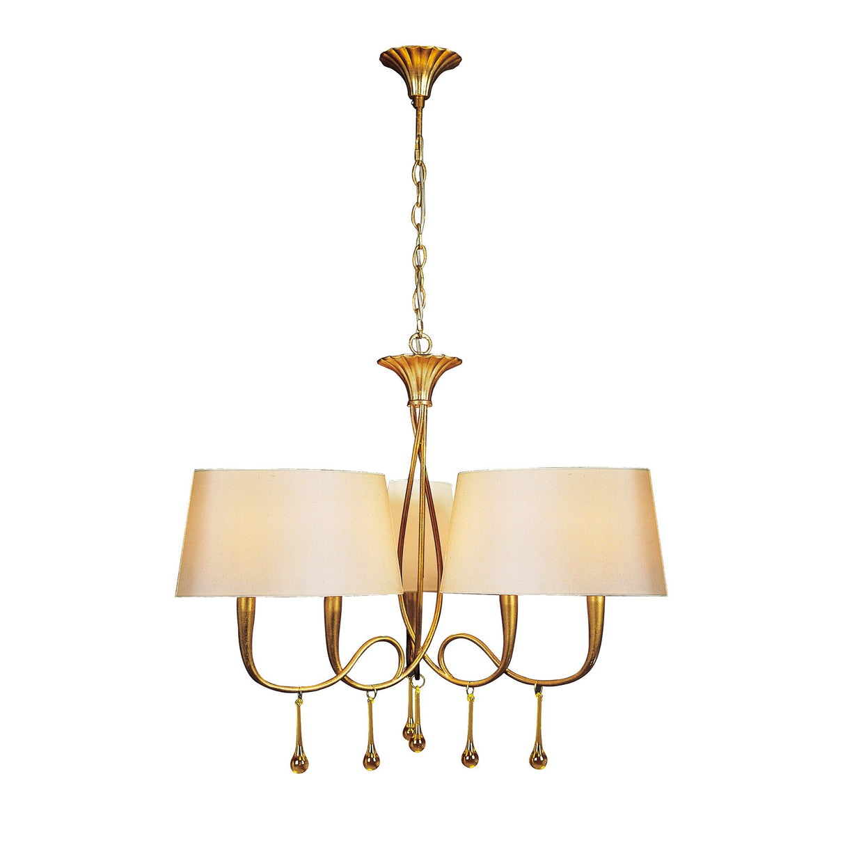 Paola 64cm 3 Arm 6 Light Chandelier - Gold With Cream Shades