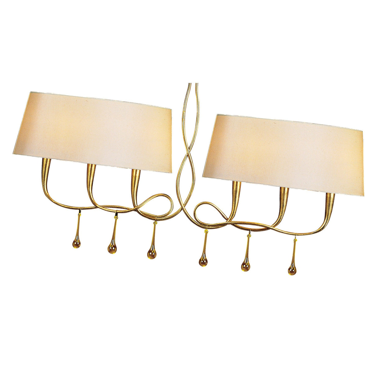 Paola Linear 2 Arm 6 Light Chandelier - Gold With Cream Shades