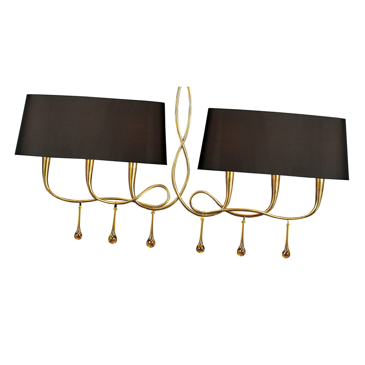 Paola Linear 2 Arm 6 Light Chandelier - Gold With Black Shades