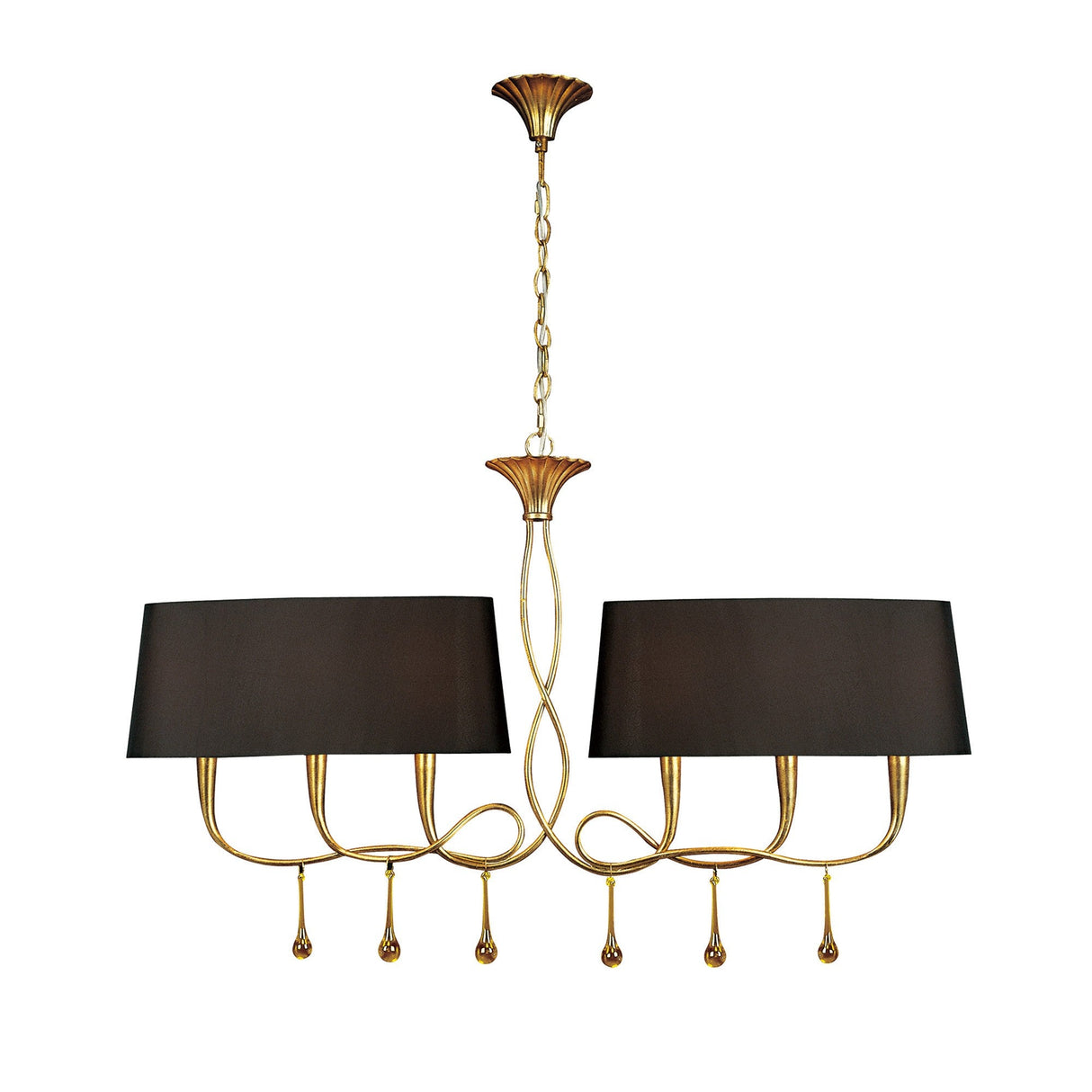 Paola Linear 2 Arm 6 Light Chandelier - Gold With Black Shades