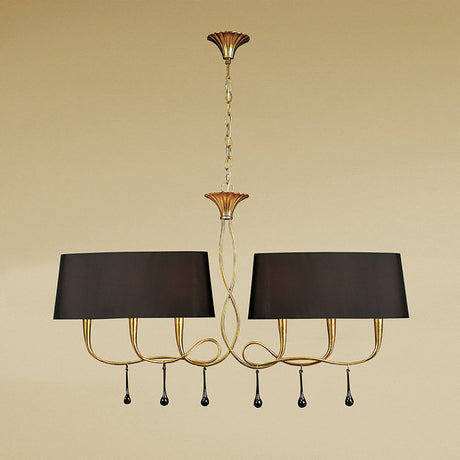 Paola Linear 2 Arm 6 Light Chandelier - Gold With Black Shades