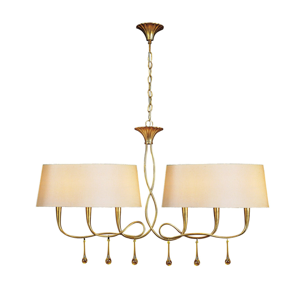 Paola Linear 2 Arm 6 Light Chandelier - Gold With Cream Shades