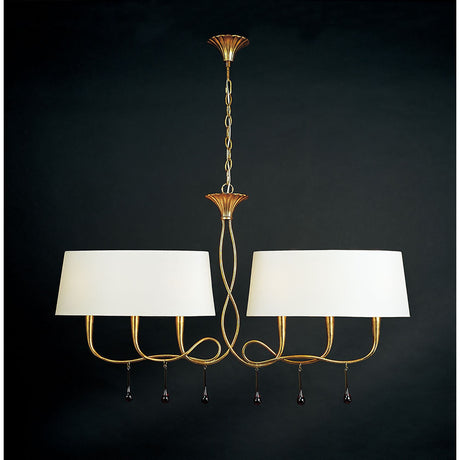 Paola Linear 2 Arm 6 Light Chandelier - Gold With Cream Shades