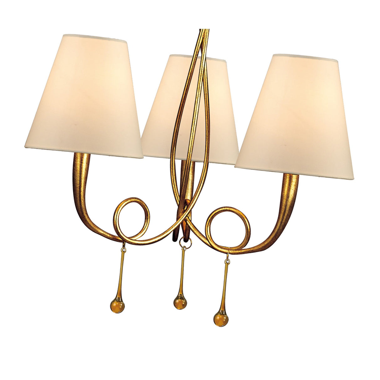 Paola 55cm 3 Light Chandelier - Gold With Cream Shades