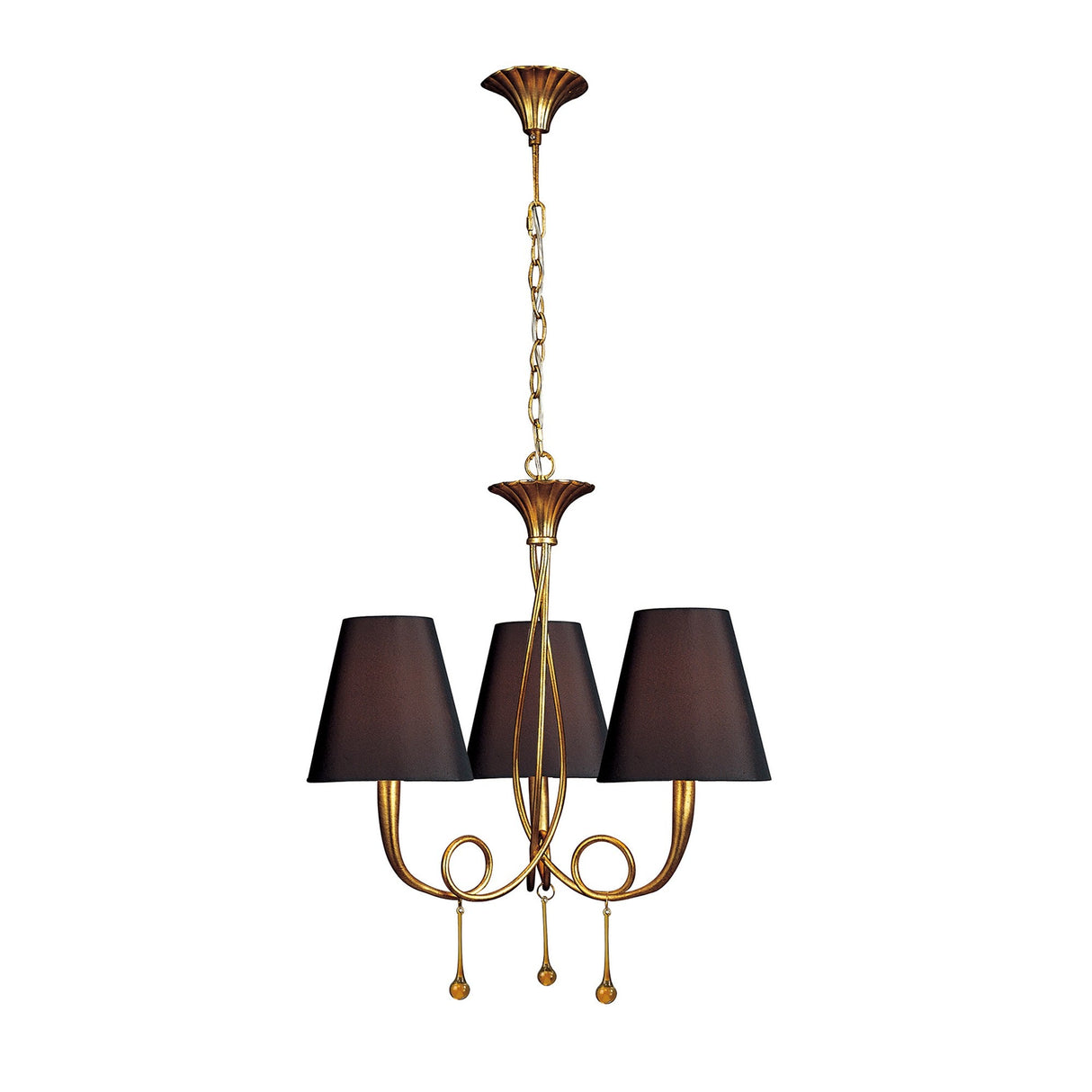Paola 55cm 3 Light Chandelier - Gold With Black Shades