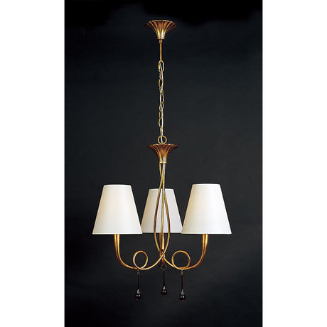 Paola 55cm 3 Light Chandelier - Gold With Cream Shades