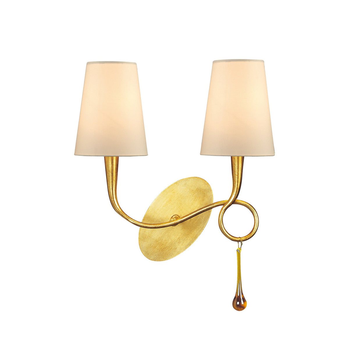 Paola 2 Light Wall Light With Switch - Gold With Cream Shades