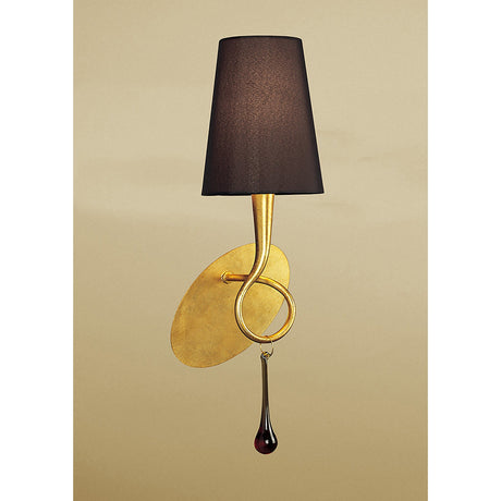 Paola 1 Light Wall Light With Switch - Gold With Black Shade