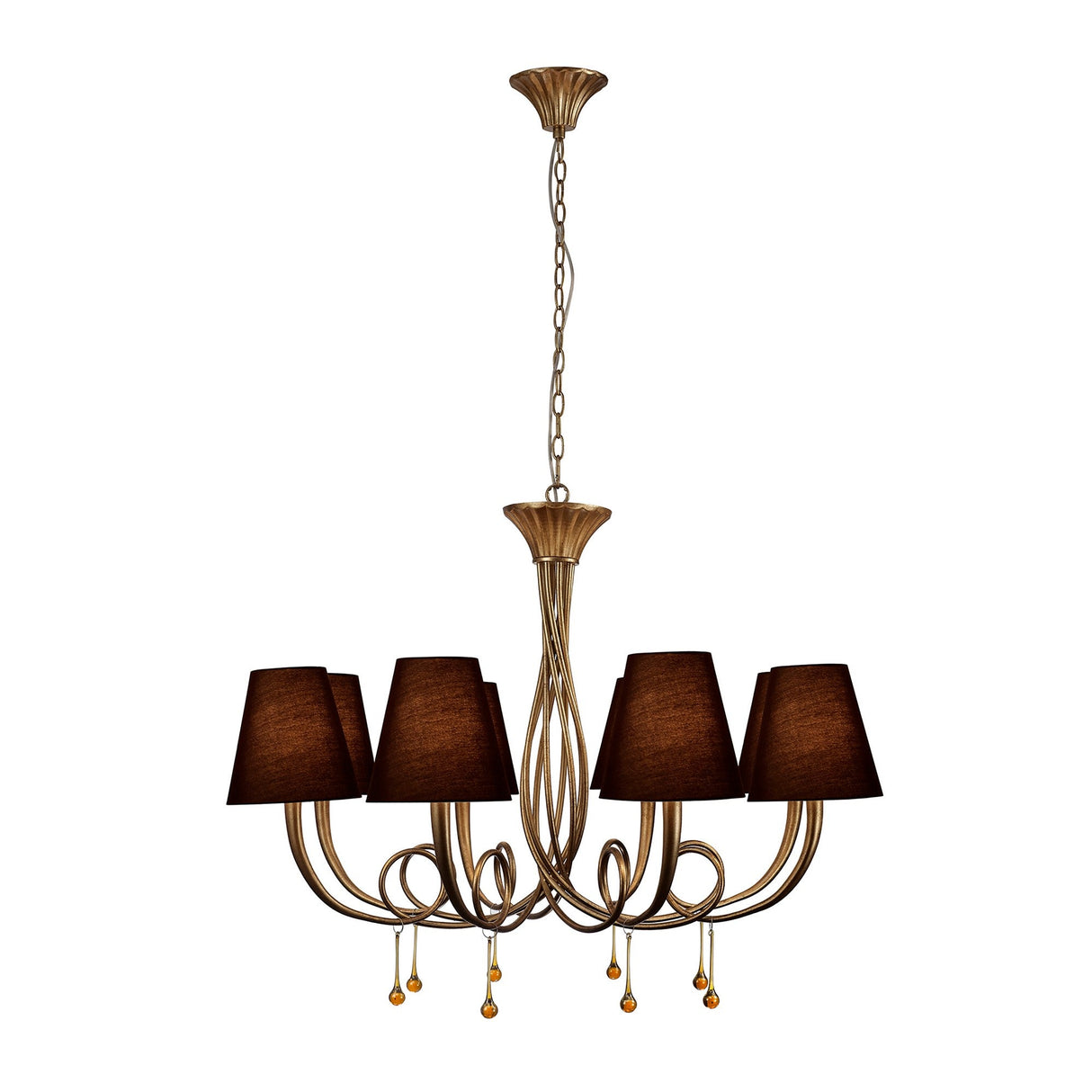 Paola 95cm Round 8 Light Chandelier - Gold With Black Shades