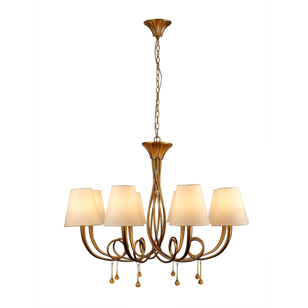 Paola 95cm Round 8 Light Chandelier - Gold With Cream Shades
