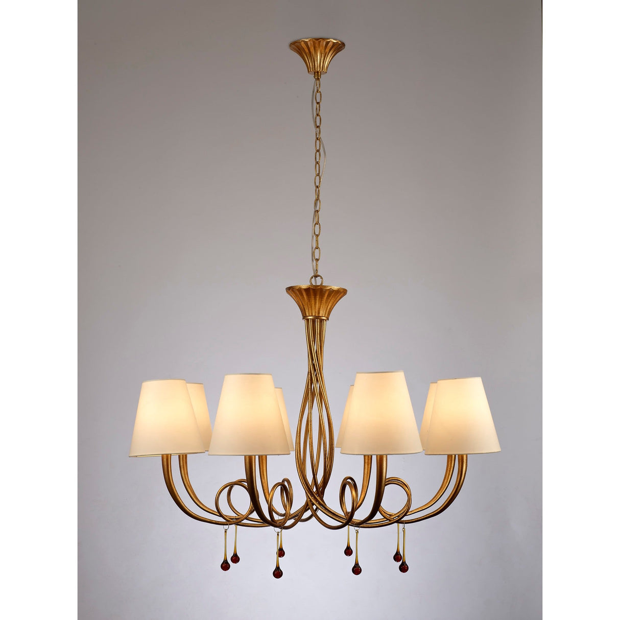 Paola 95cm Round 8 Light Chandelier - Gold With Cream Shades