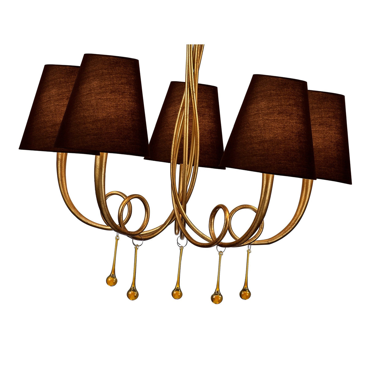 Paola 70cm Round 5 Light Chandelier - Gold With Black Shades