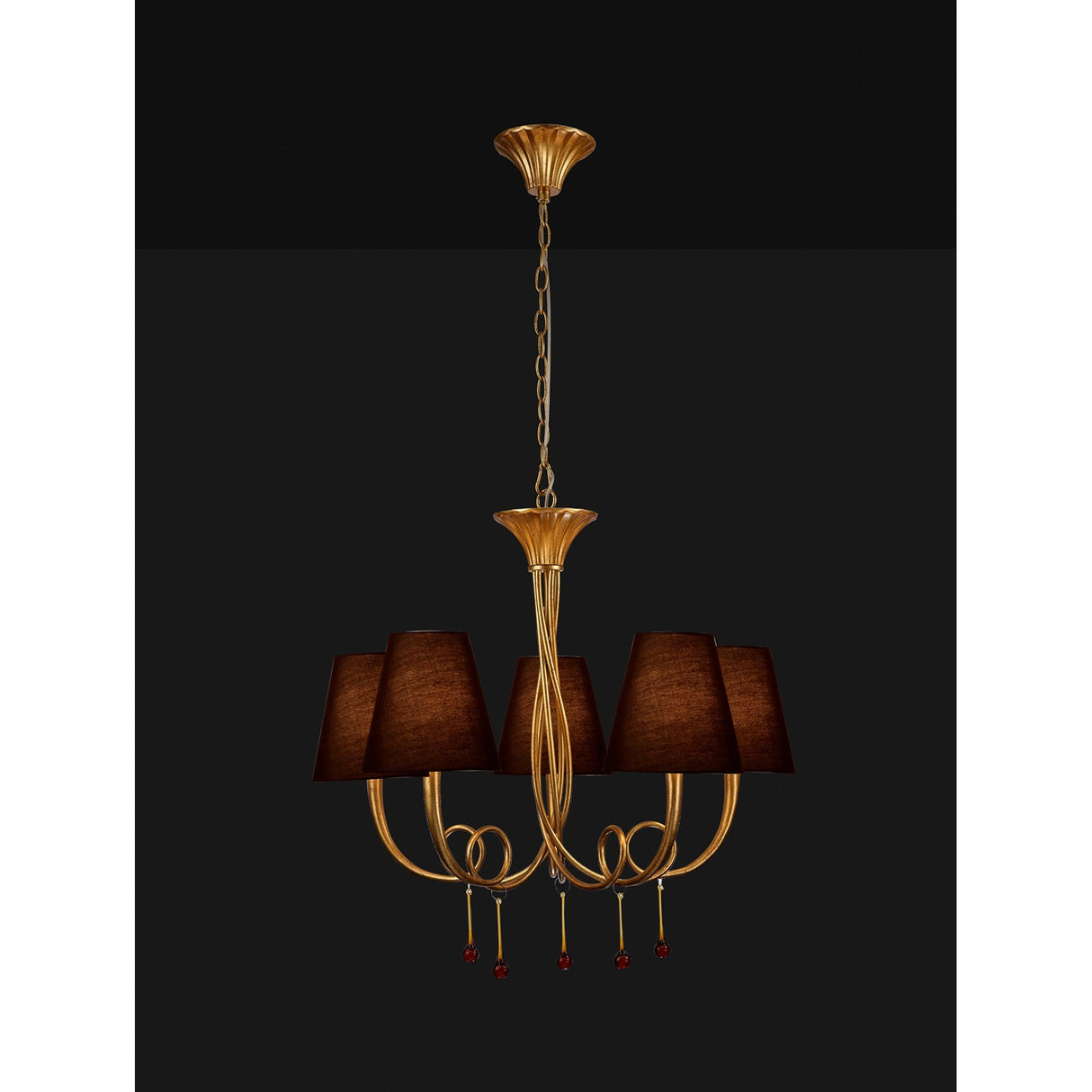 Paola 70cm Round 5 Light Chandelier - Gold With Black Shades