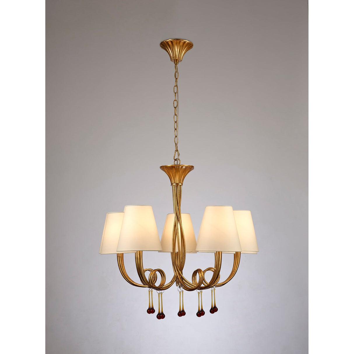 Paola 70cm Round 5 Light Chandelier - Gold With Cream Shades